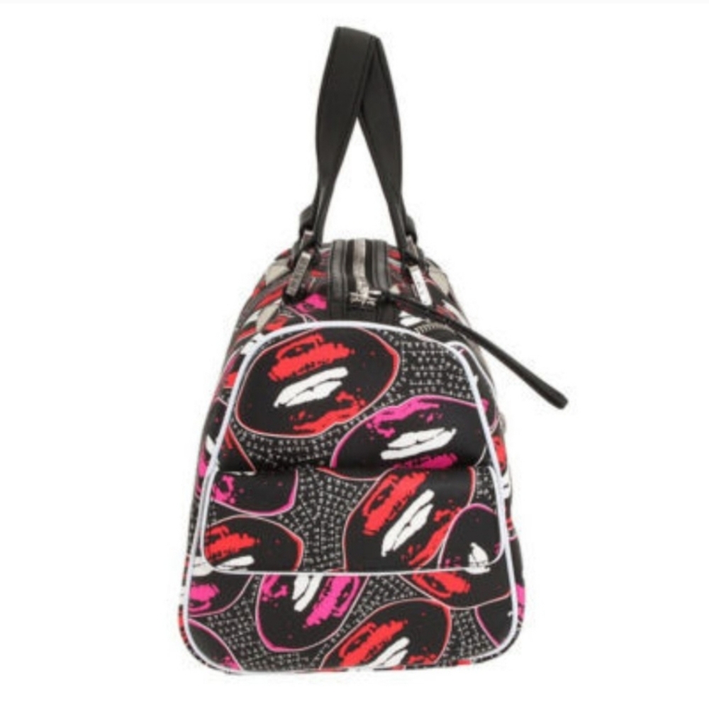 L.A.M.B. Worthington Satchel - Kiss 4 Me Print Black and Pink Women's Bag - Picture 3 of 11
